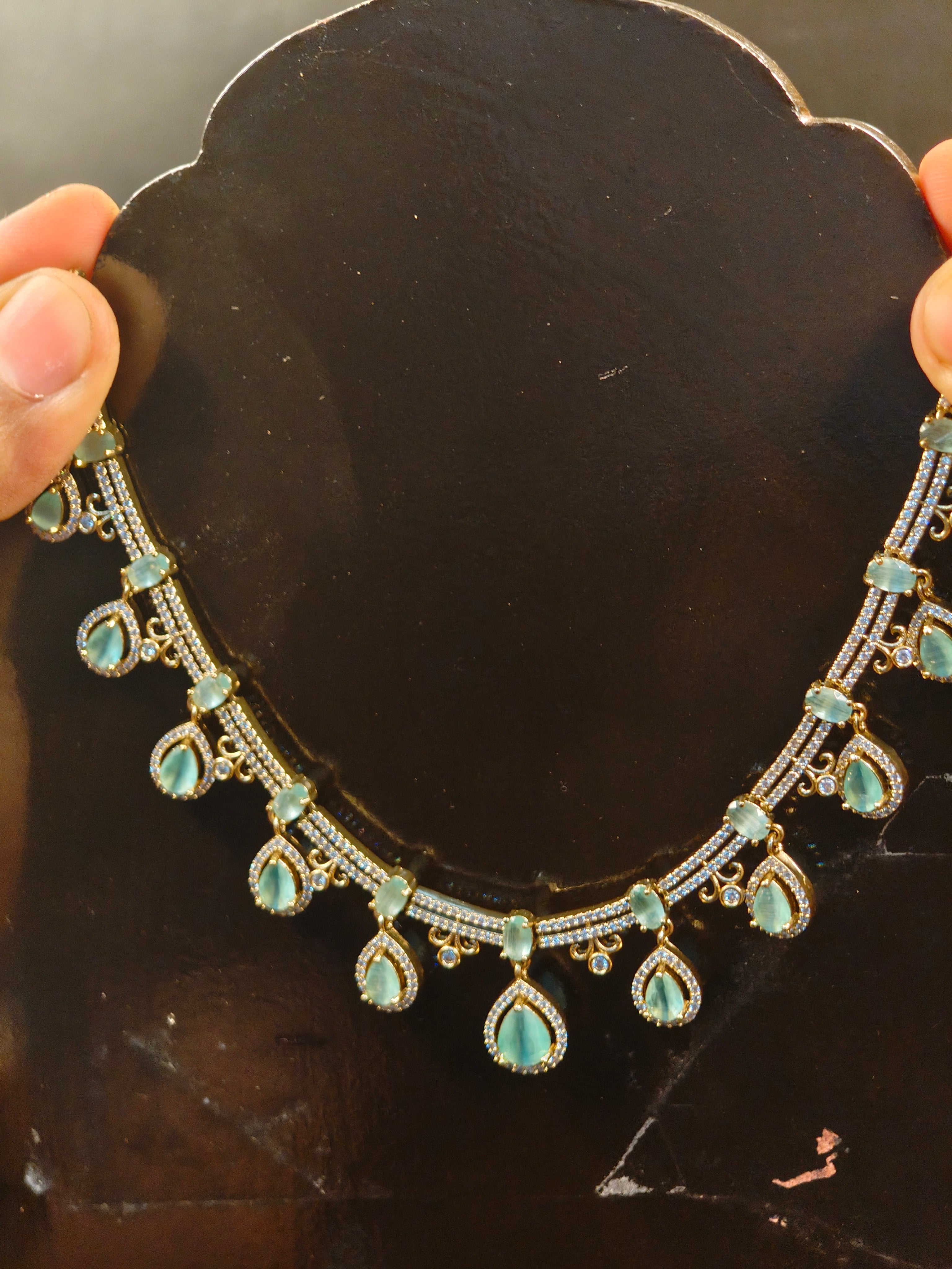 Elegant White and Green stone Necklace set with Earrings